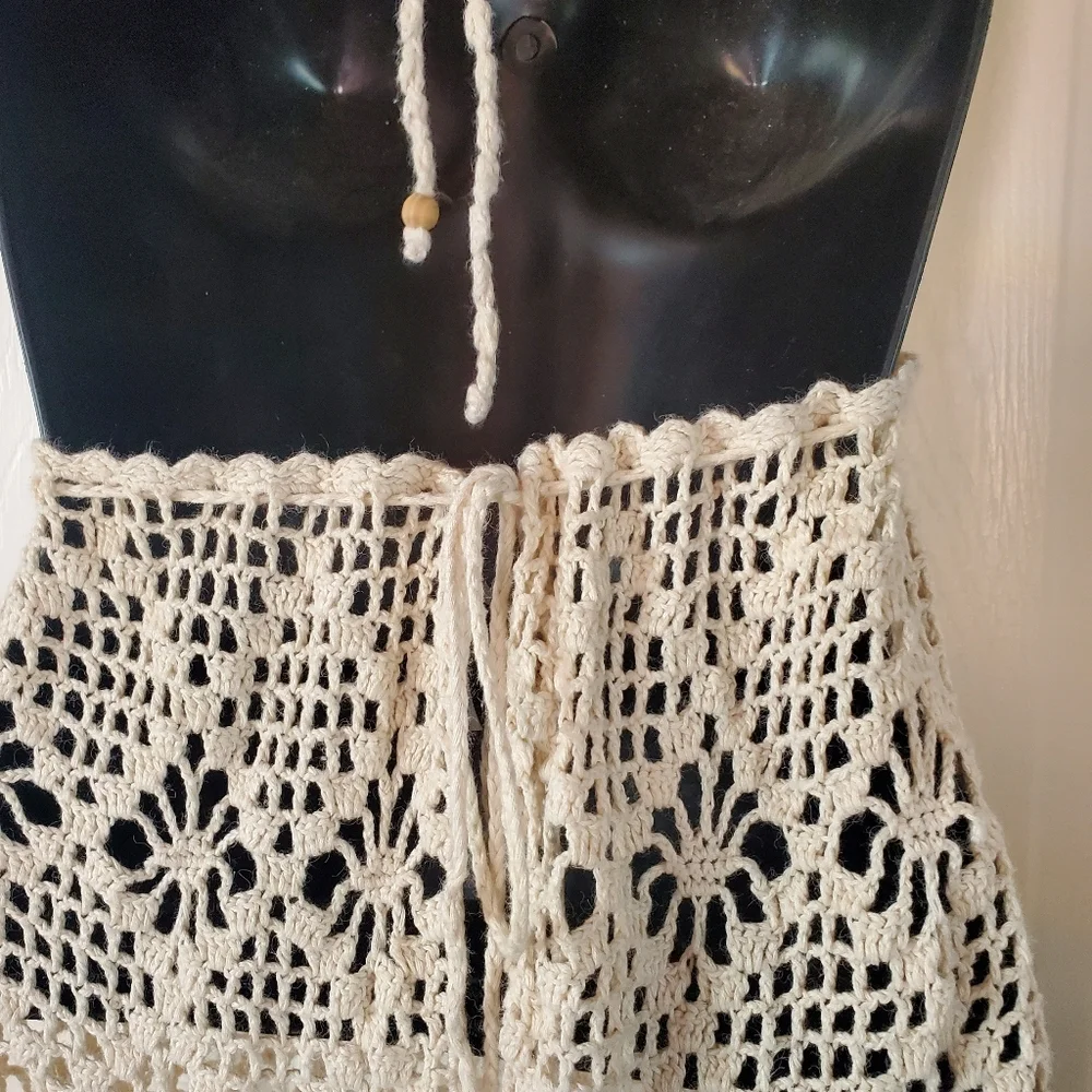 Lilu Y2K Crochet Tank Top Ivory Back Tie Romantic Sexy Bohemian Size Medium